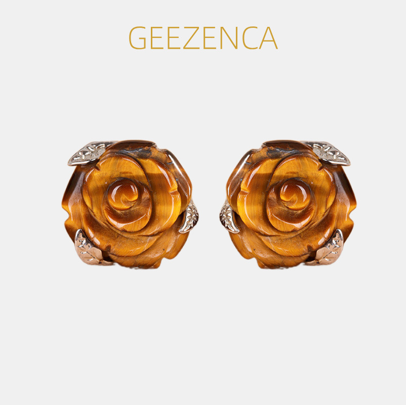 3D Printing Earrings - GEEZENCA Tiger's Eye Stone 925 Silver